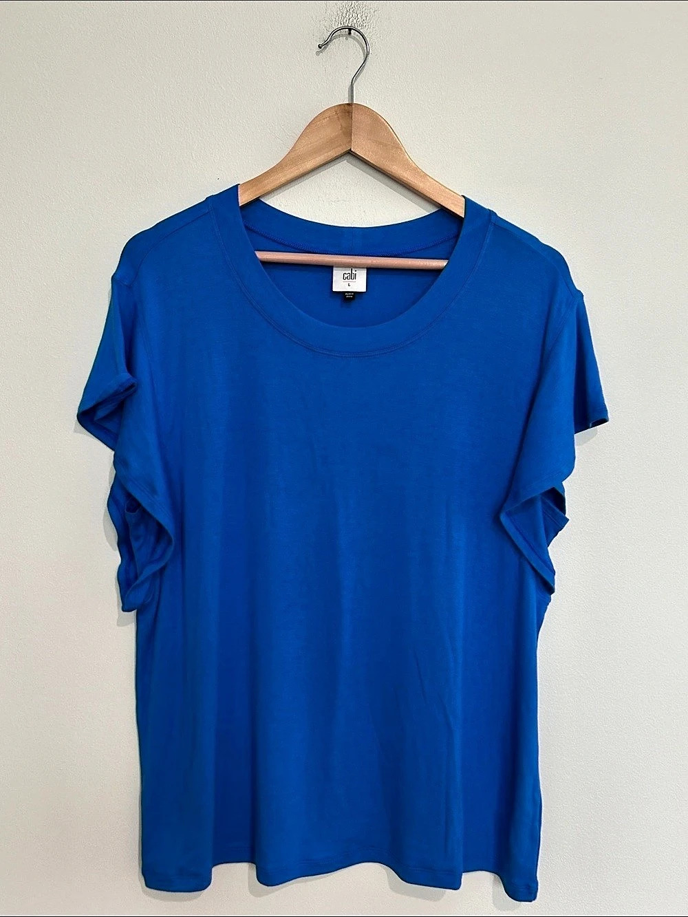 Cabi Cobalt Blue Short Sleeve Flutter Tee Size Large Like New EUC